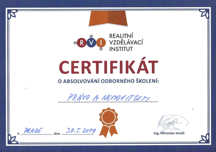 Certifikát absolvování programu Právo a nemovitosti